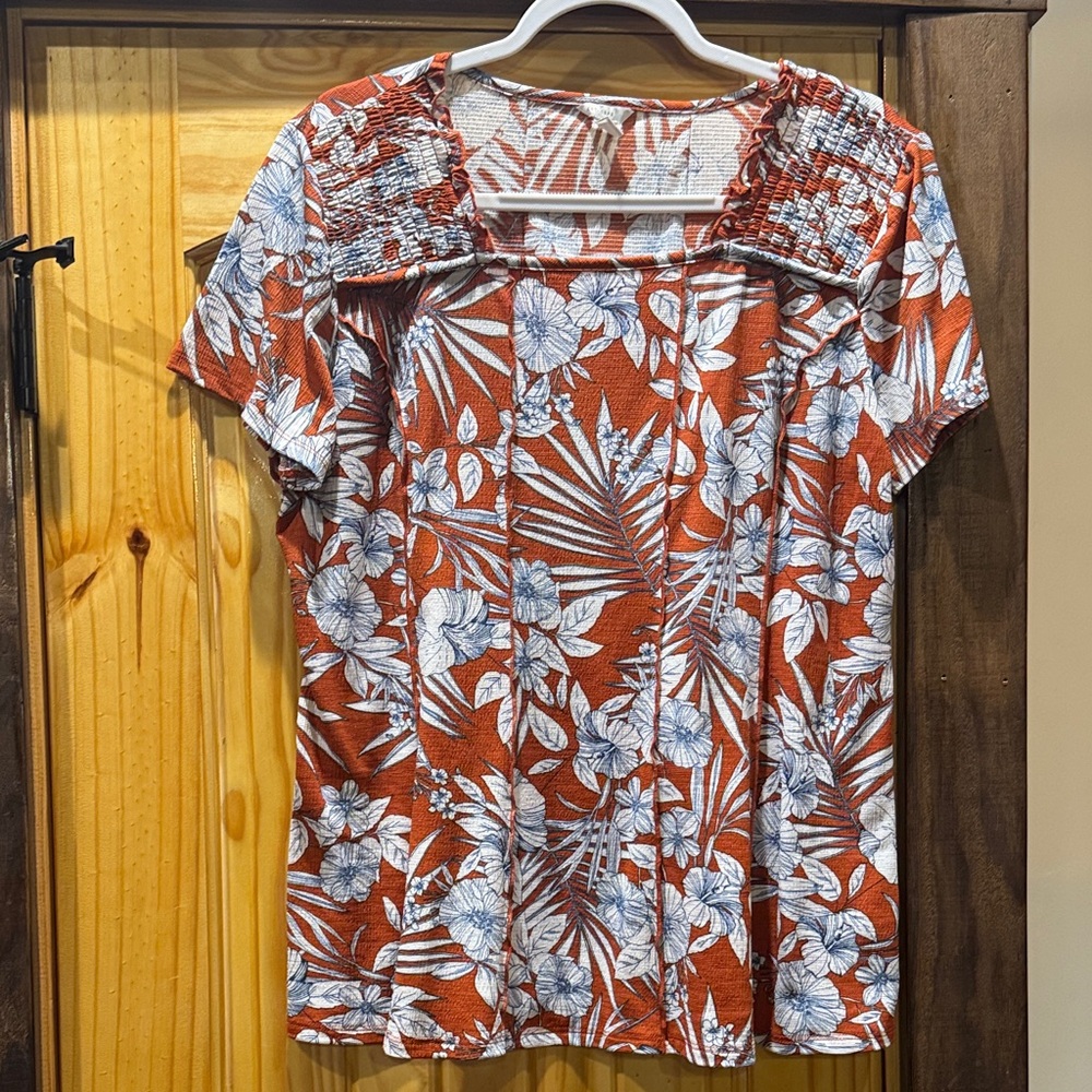 Cato rust floral top XL